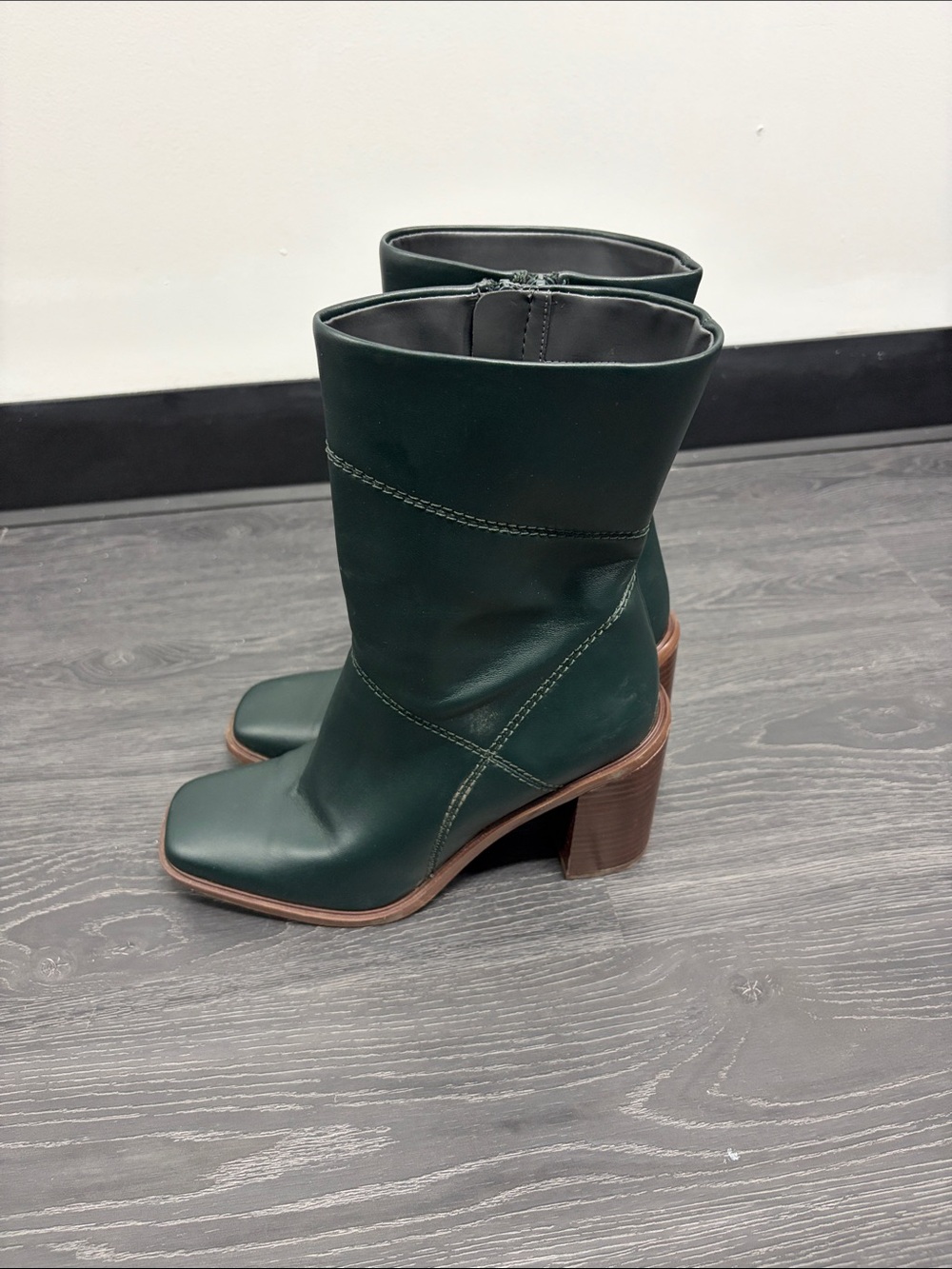 Franco Sarto Stevie Dark Green Mid-Calf Block Heel Boots Sz 7.5 - Picture 2 of 5
